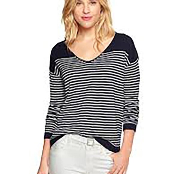 GAP STRIPE VNECK SWEATER NAVY WHITE SZ M - Picture 2 of 7
